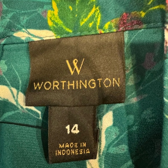 NWT Worthington Dress Emerald Green Floral A-Line Shift Dress w Pockets Size 14 - Picture 5 of 9